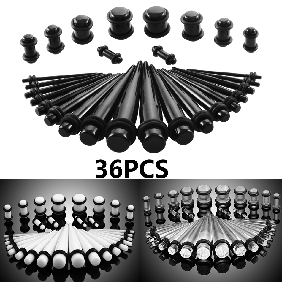 Body Jewelry Gauge Sizes - 36Pcs/lot 1.6-10mm Full Size Acrylic Ear