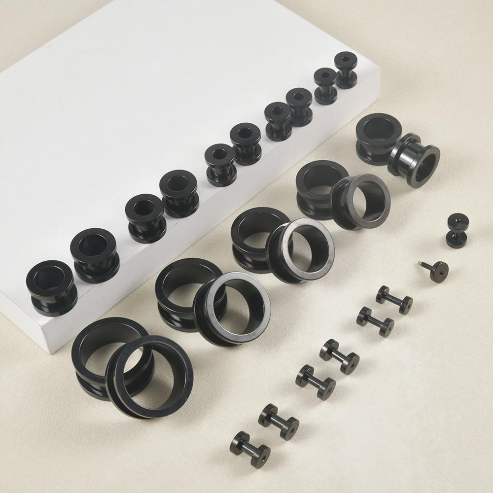 Body Jewelry Gauge Sizes - 1Pair Stainless Steel Black Color Pulley