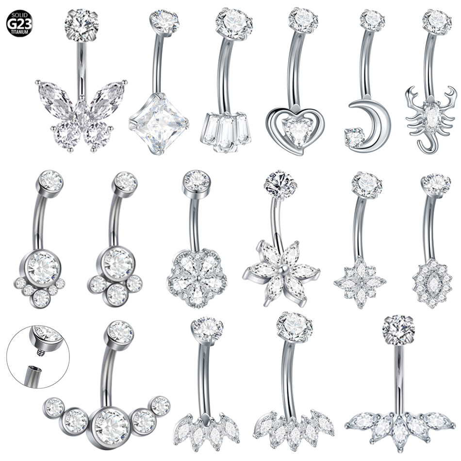 Body Jewelry Internally Threaded - 1Pc Titanium Zircon Belly Ring Navel