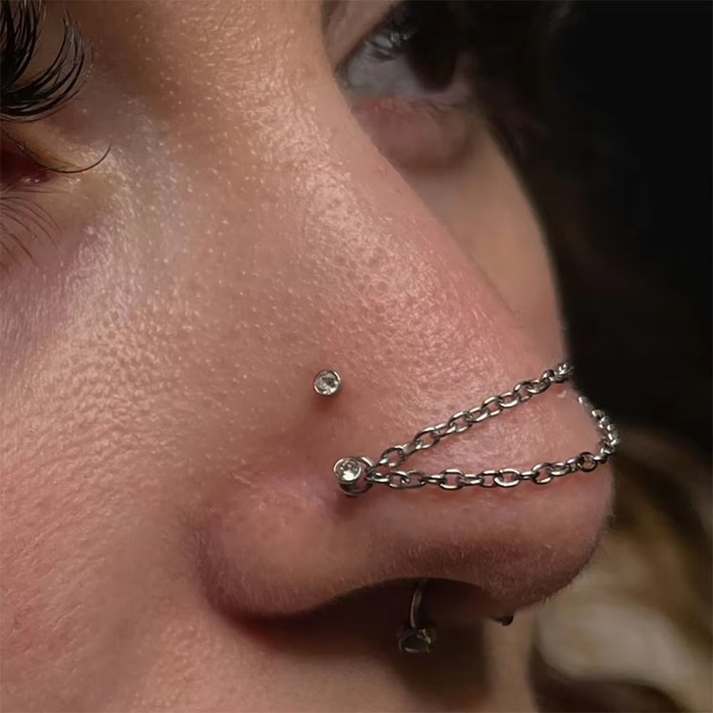 Body Jewelry Ear Piercing - Titanium Nose Chain Double Chain Three