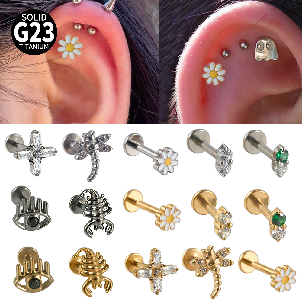 Body Jewelry Threadless - 2-1PCS Titanium Daisy Sunflower Ear Stud