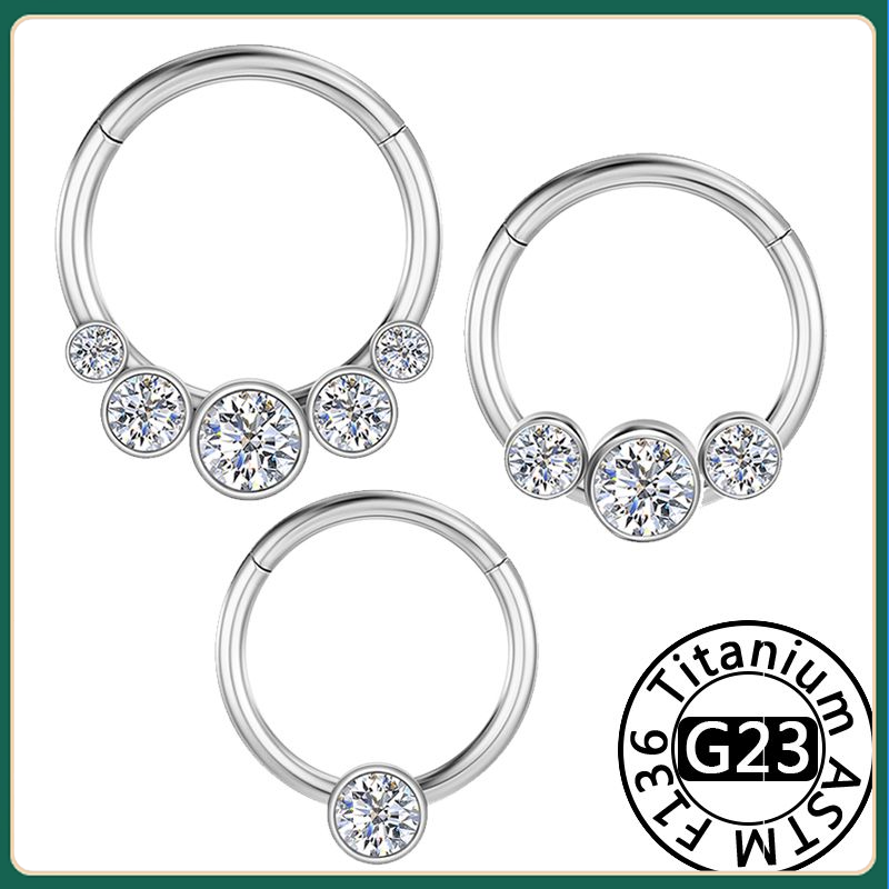 Septum Clicker Ring - G23 Titanium Nose Ring Zircon Helix