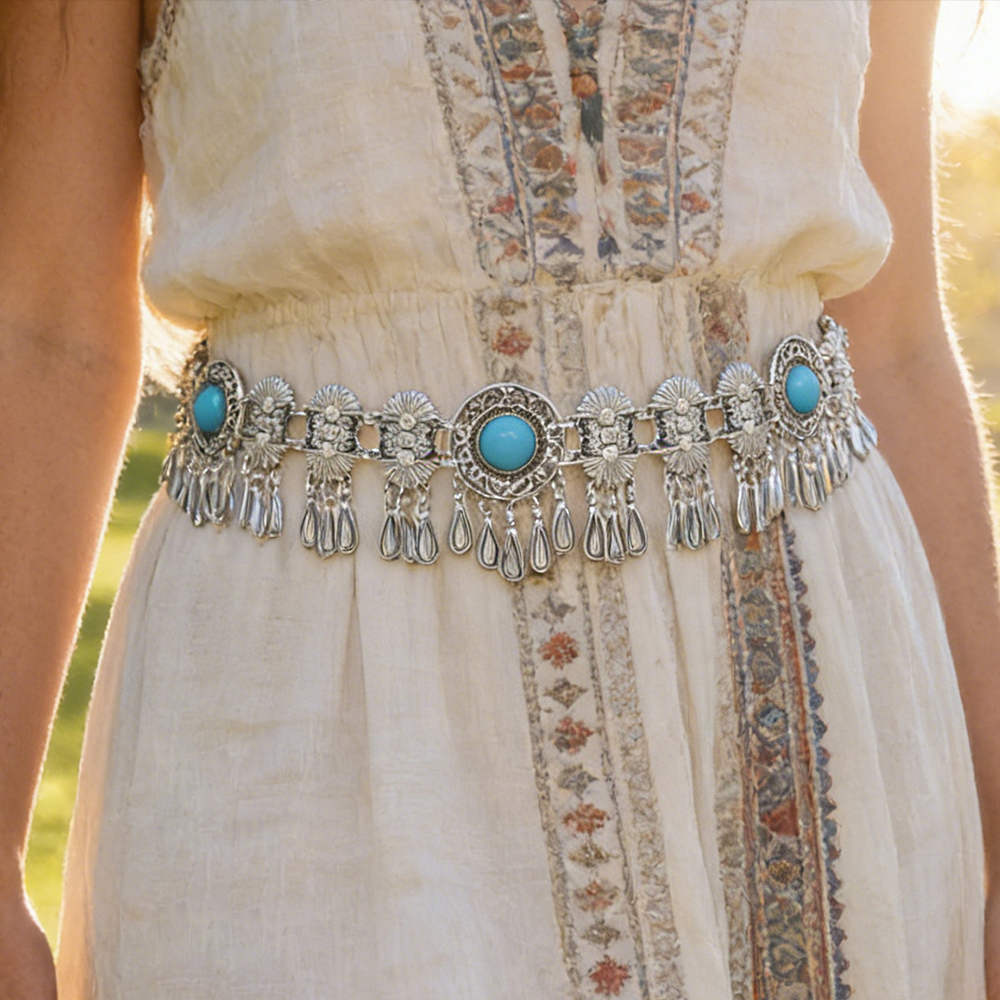 Body Jewelry Indian - Ethnic Vintage Silver Alloy Carved Belly