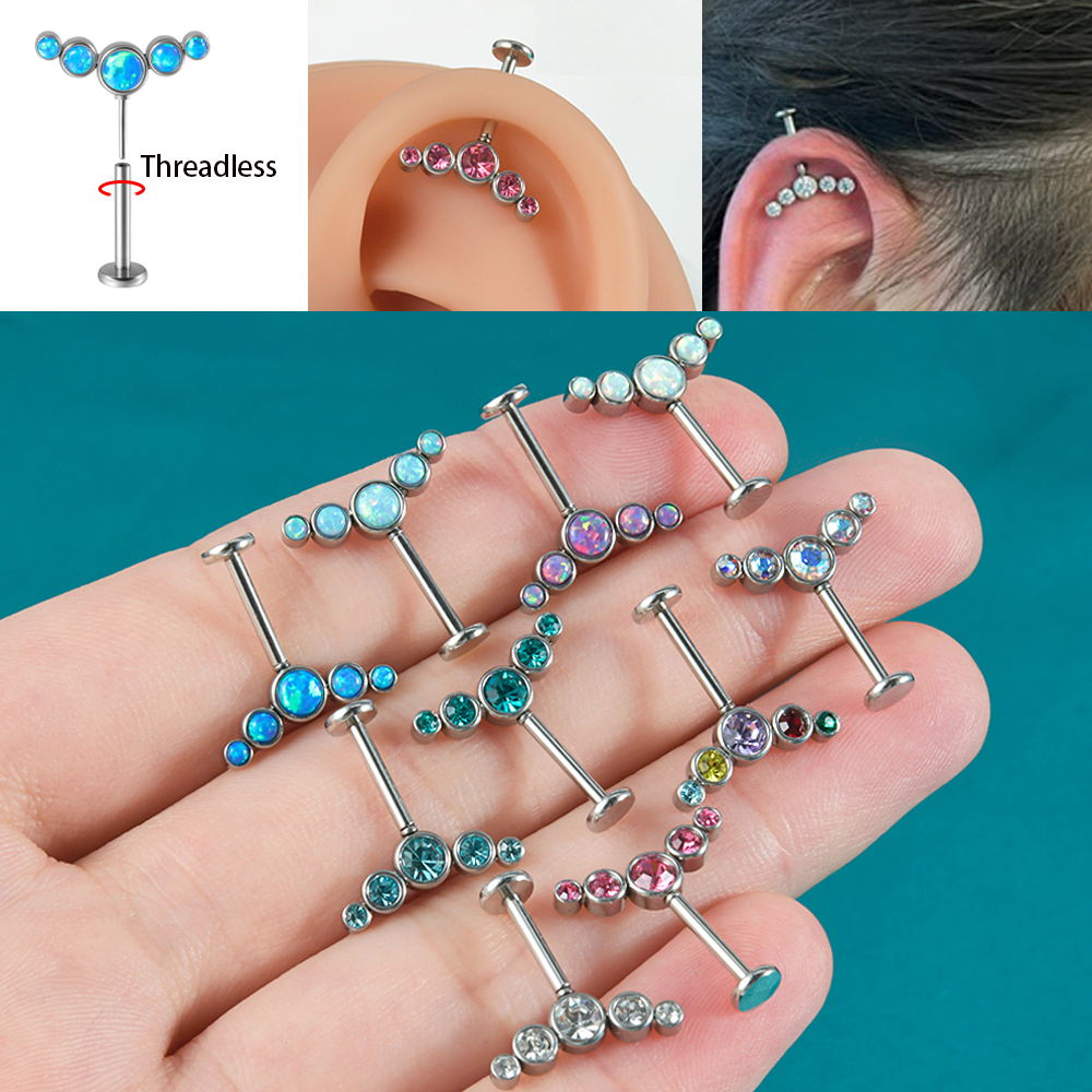 Body Jewelry Threadless - 1PC Surgical Steel CZ Gem Opal