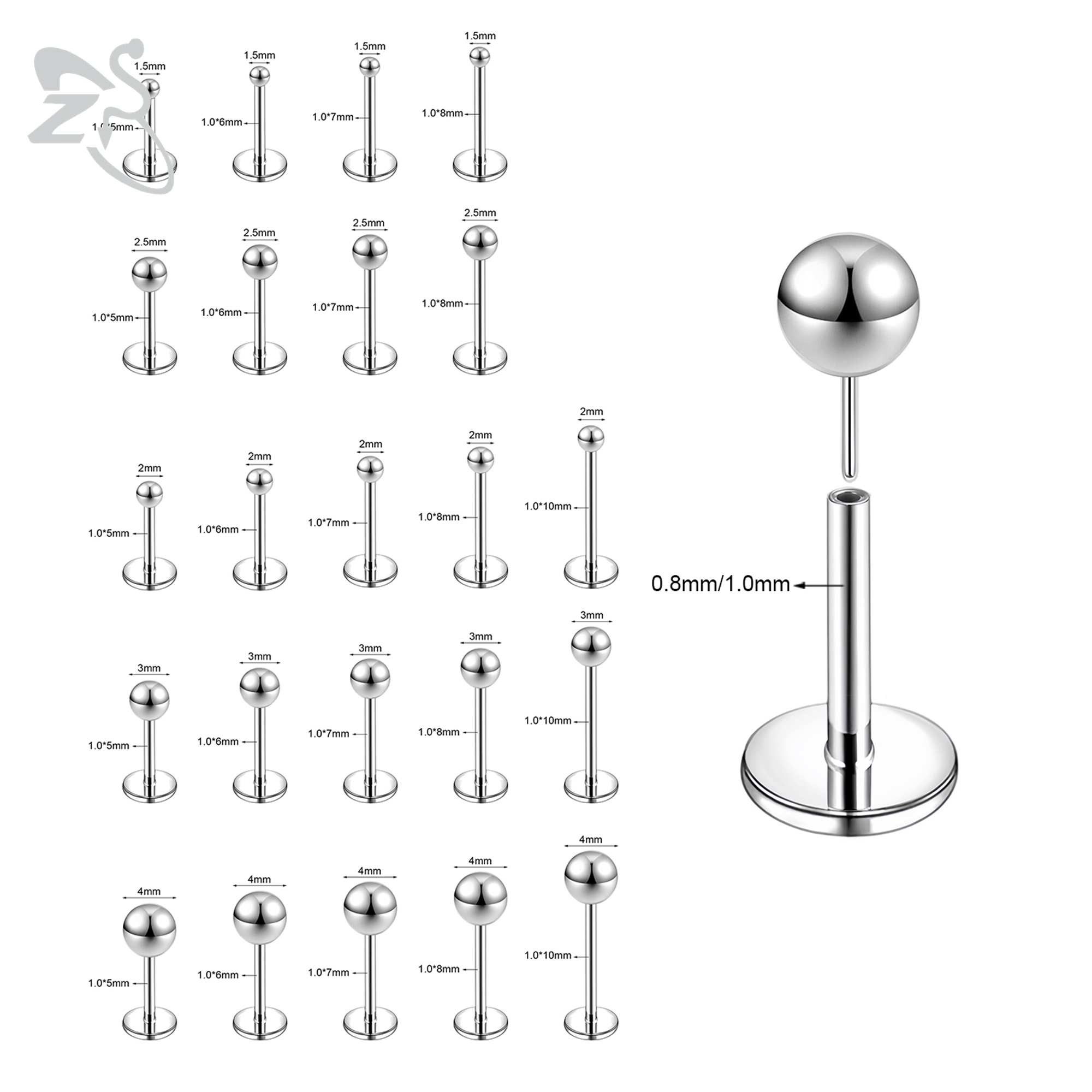 ZS 10 Pcs/lot Plug-In Style 18 - Body Jewelry Threadless recensione e prezzo