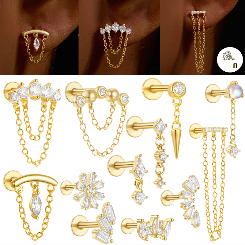 1PCS Copper Chain Tragus Stud  - Body Jewelry Internally Threaded recensione e prezzo