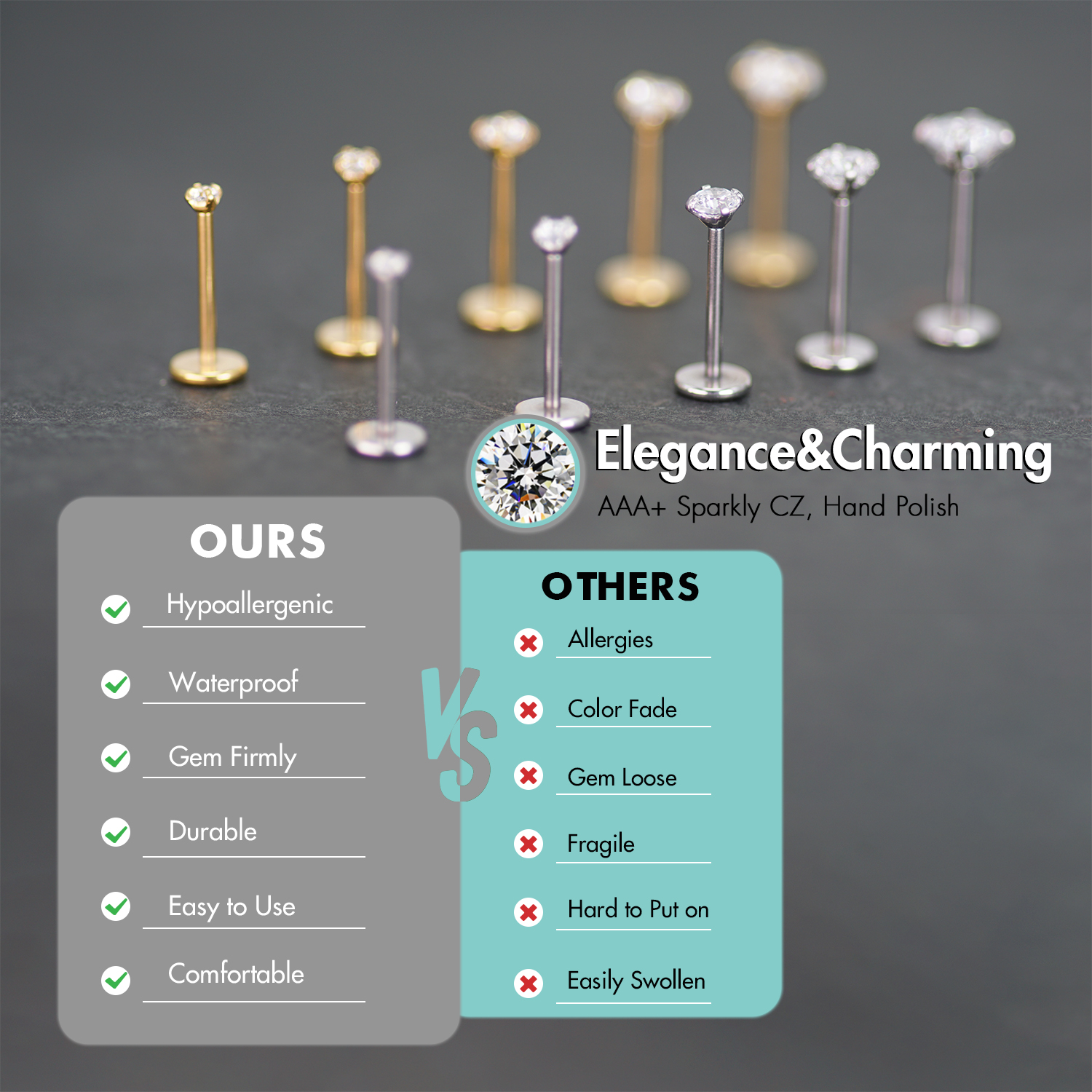 5Pcs Threadless Push In Ear No - Body Jewelry Threadless recensione e prezzo