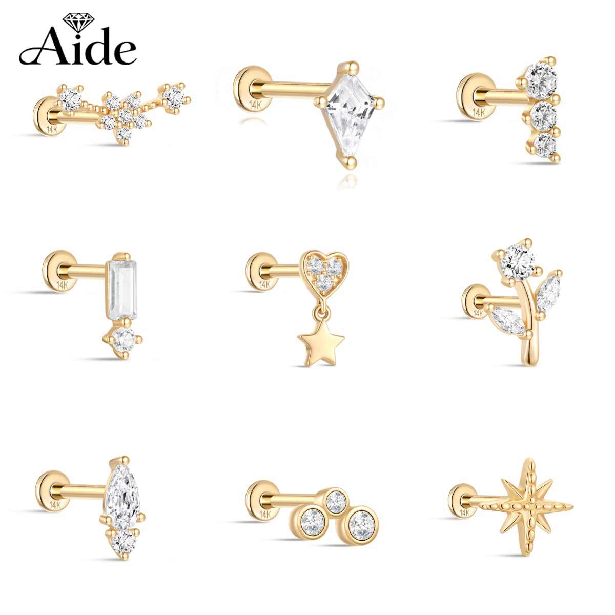AIDE 14K Solid Gold Geometric  - Star Flat Back recensione e prezzo