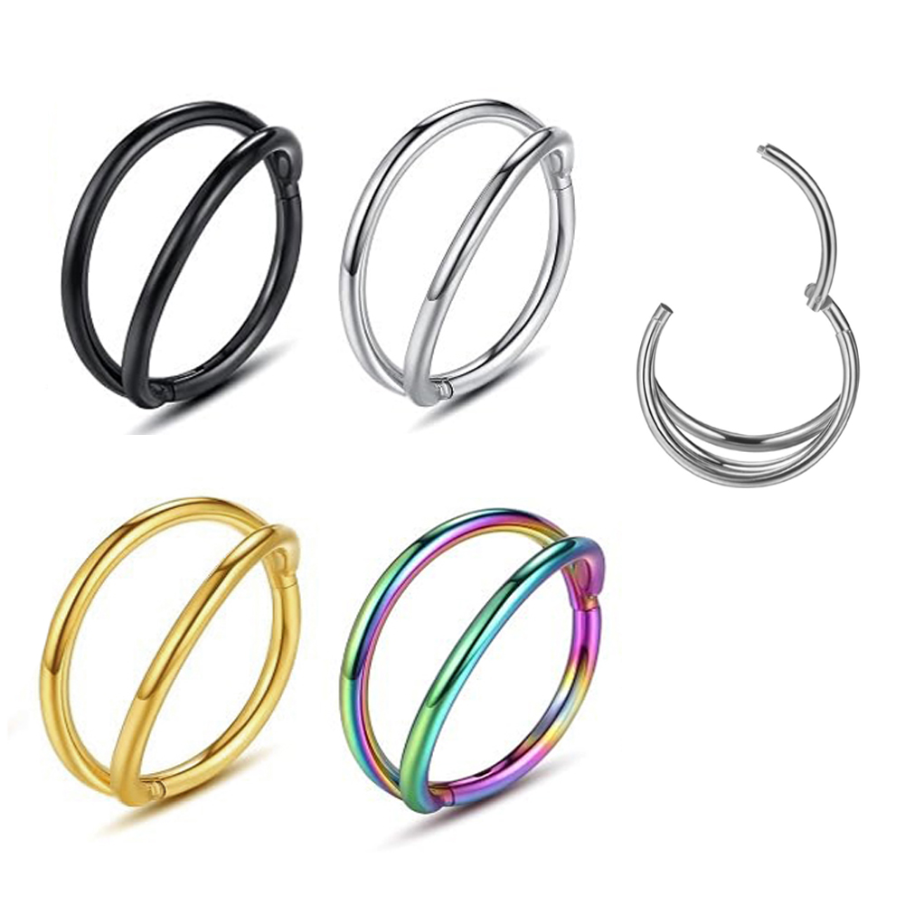 1-3PCS Double Hoops Nose Ring  - Septum Clicker Ring recensione e prezzo