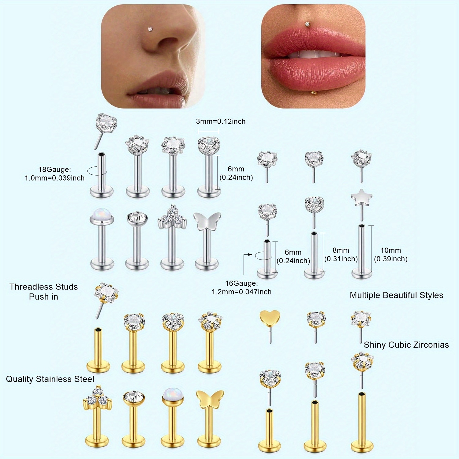 16G 18G Push in Threadless Nos - Body Jewelry Threadless recensione e prezzo