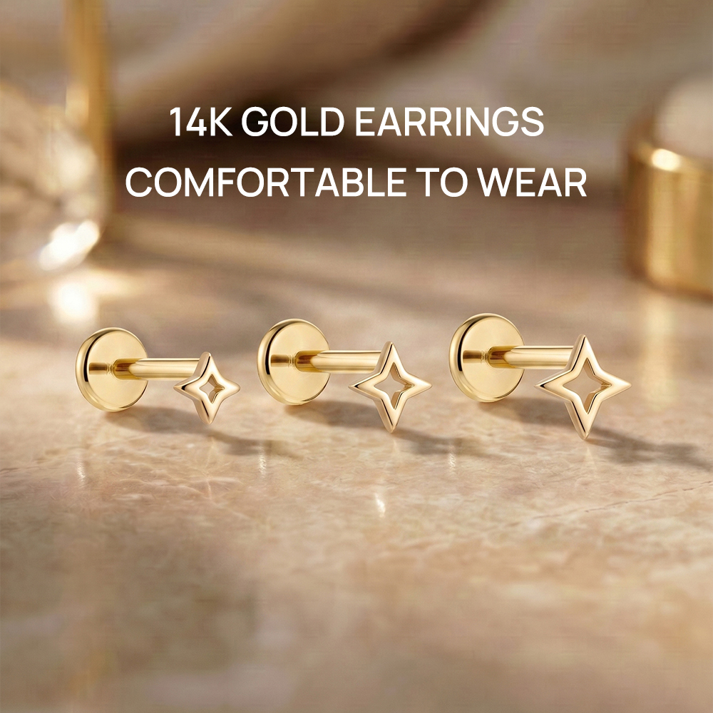 ROXI 1PC 5/6/8mm 14K Solid Gol - Star Flat Back recensione e prezzo